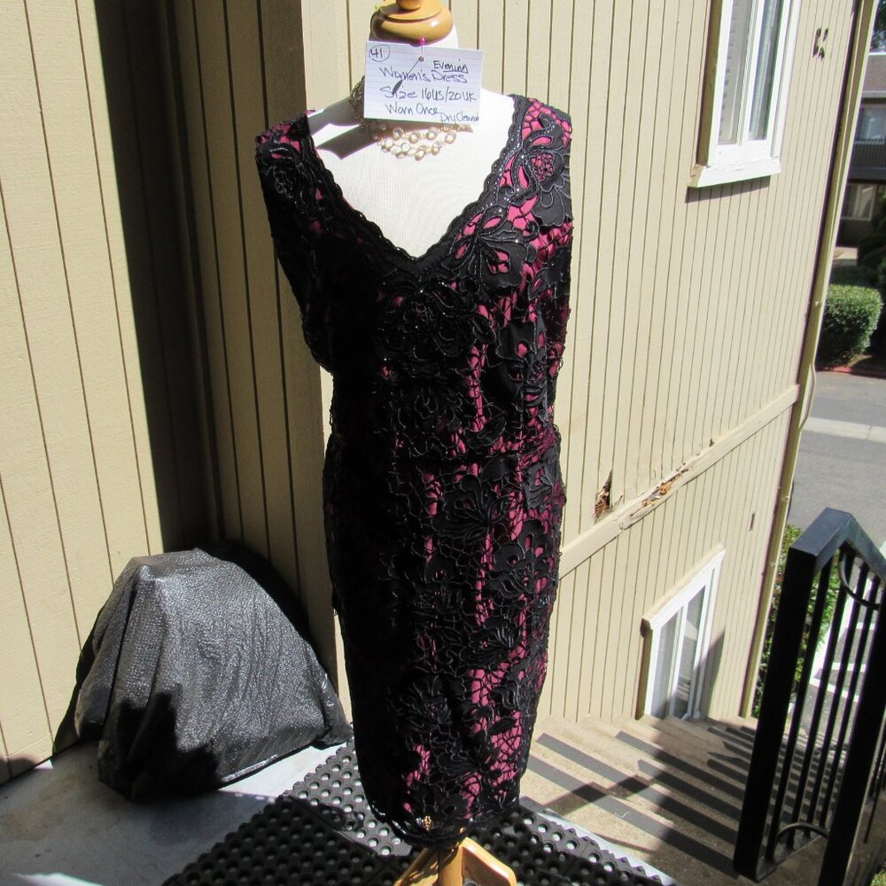 #41  NEW WOMEN'S BLACK LACE EMBROIDERED BURGUNDY DRESS BY MONSOON (SIZE 16US) - Picture 2 of 5